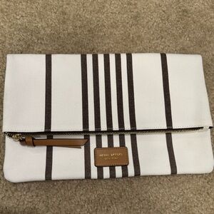 Henri Bendel White and Brown Striped Clutch